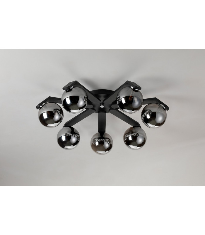 Cortland 64cm Flush Ceiling 7 Light G9 IP44 Black/Polished Chrome/Smoke Smooth Round Glass-9