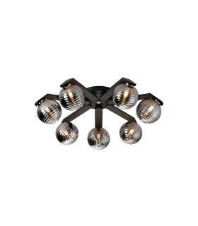 Cortland 64cm Flush Ceiling 7 Light G9 IP44 Black/Polished Chrome/Smoke Ribbed Round Glass-1