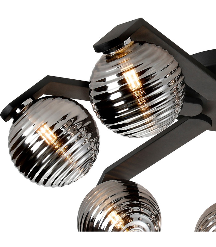 Cortland 64cm Flush Ceiling 7 Light G9 IP44 Black/Polished Chrome/Smoke Ribbed Round Glass-5
