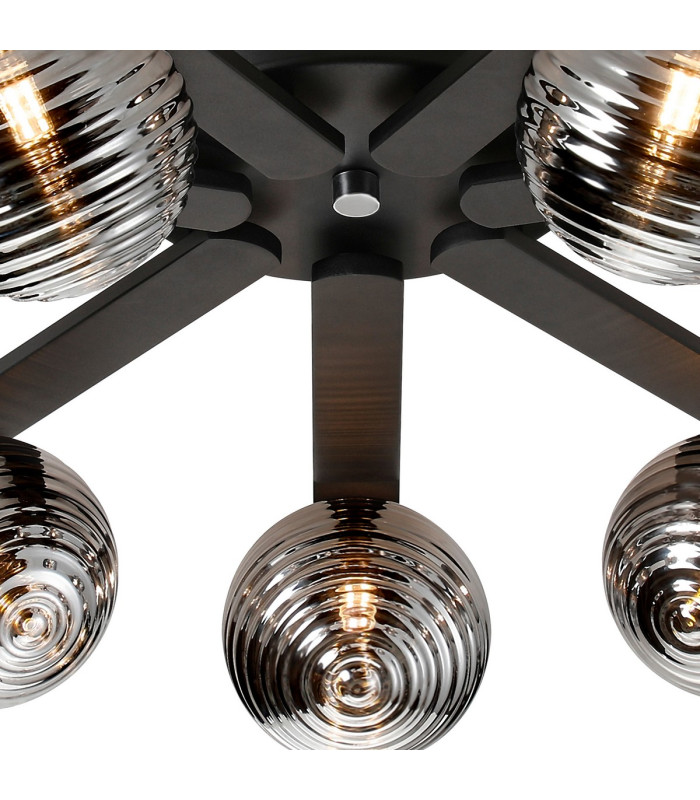 Cortland 64cm Flush Ceiling 7 Light G9 IP44 Black/Polished Chrome/Smoke Ribbed Round Glass-6
