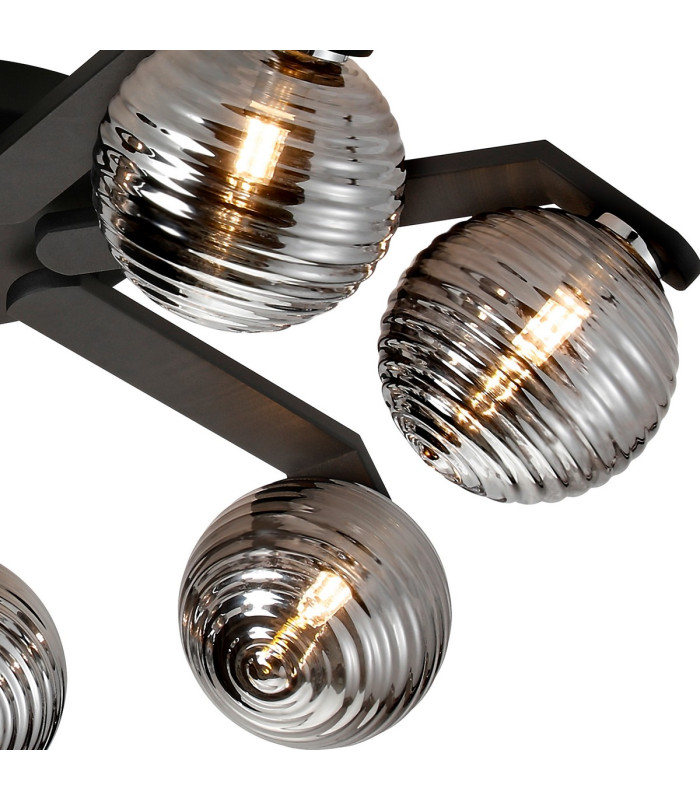 Cortland 64cm Flush Ceiling 7 Light G9 IP44 Black/Polished Chrome/Smoke Ribbed Round Glass-7