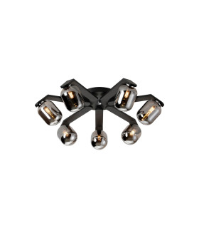 Cortland 64cm Flush Ceiling 7 Light G9 IP44 Black/Polished Chrome/Smoke Smooth Tubular Glass-1