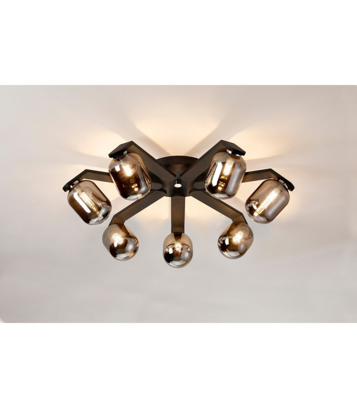 Cortland 64cm Flush Ceiling 7 Light G9 IP44 Black/Polished Chrome/Smoke Smooth Tubular Glass-3