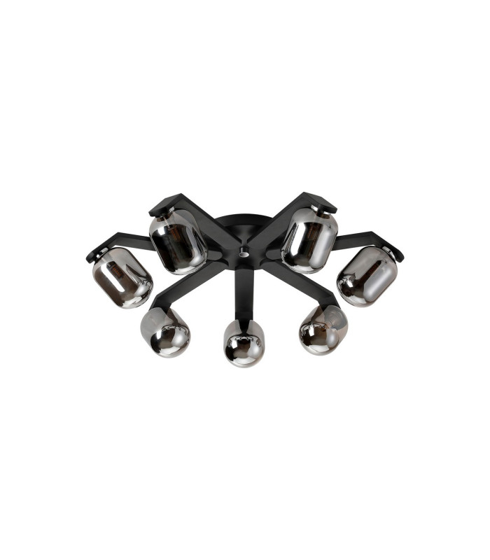 Cortland 64cm Flush Ceiling 7 Light G9 IP44 Black/Polished Chrome/Smoke Smooth Tubular Glass-4