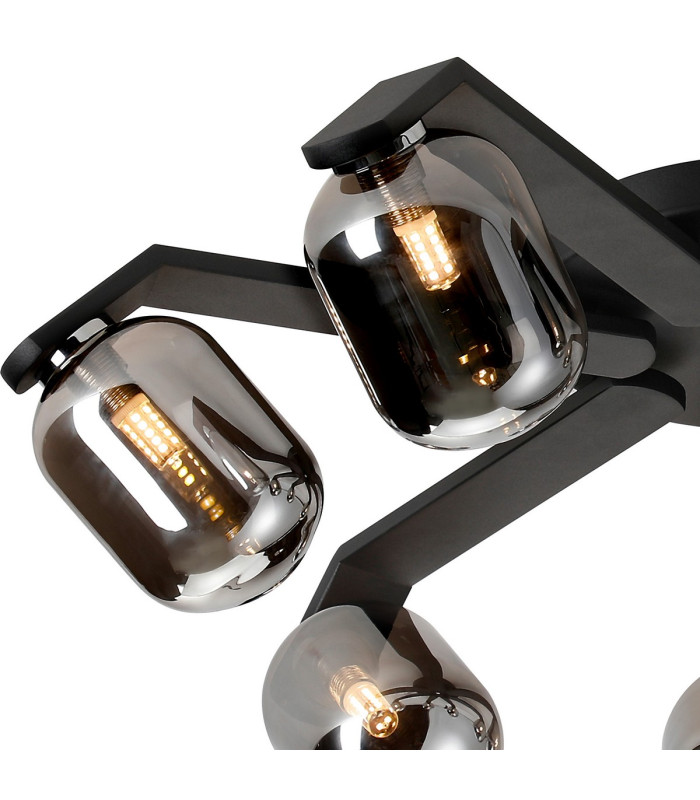 Cortland 64cm Flush Ceiling 7 Light G9 IP44 Black/Polished Chrome/Smoke Smooth Tubular Glass-5