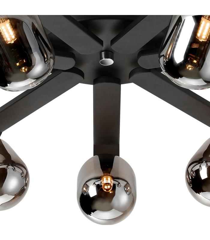 Cortland 64cm Flush Ceiling 7 Light G9 IP44 Black/Polished Chrome/Smoke Smooth Tubular Glass-6
