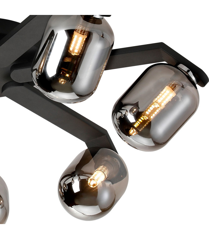 Cortland 64cm Flush Ceiling 7 Light G9 IP44 Black/Polished Chrome/Smoke Smooth Tubular Glass-7