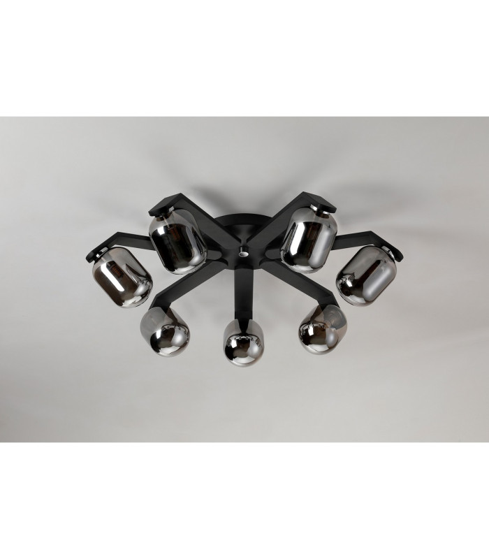 Cortland 64cm Flush Ceiling 7 Light G9 IP44 Black/Polished Chrome/Smoke Smooth Tubular Glass-8