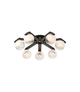 Cortland 64cm Flush Ceiling 7 Light G9 IP44 Black/Polished Chrome/White Two-Tone Snow Specks Round Glass-1