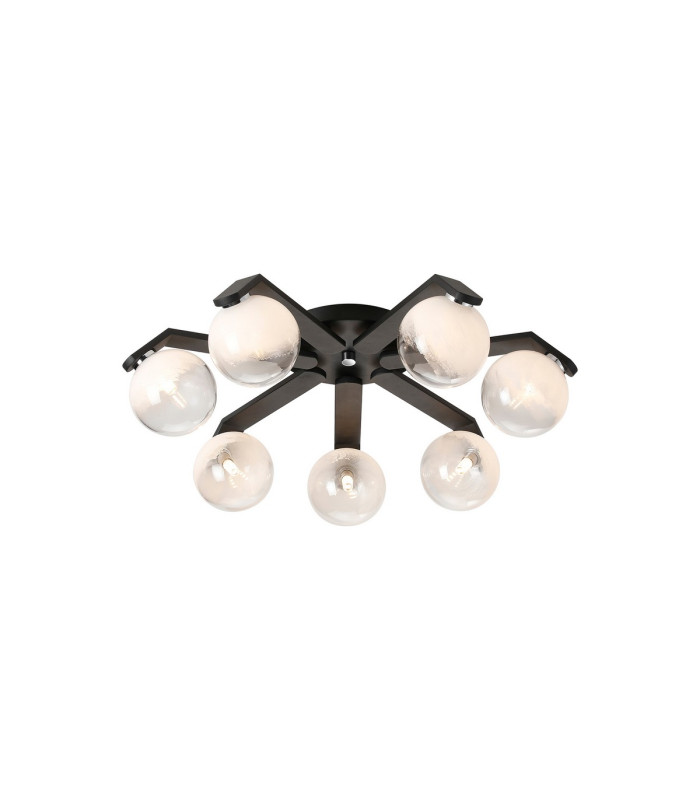 Cortland 64cm Flush Ceiling 7 Light G9 IP44 Black/Polished Chrome/White Two-Tone Snow Specks Round Glass-1