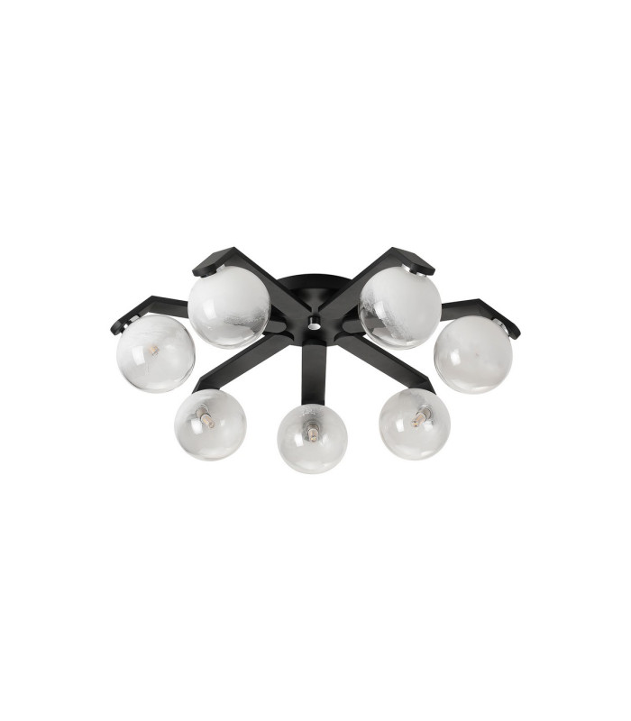Cortland 64cm Flush Ceiling 7 Light G9 IP44 Black/Polished Chrome/White Two-Tone Snow Specks Round Glass-4