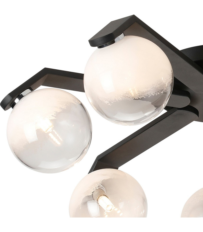 Cortland 64cm Flush Ceiling 7 Light G9 IP44 Black/Polished Chrome/White Two-Tone Snow Specks Round Glass-5