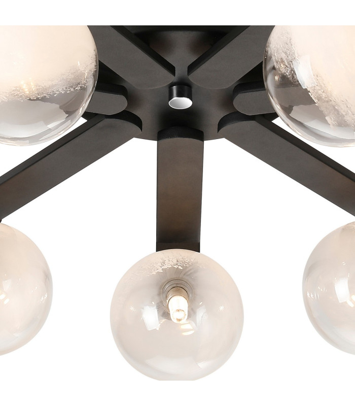 Cortland 64cm Flush Ceiling 7 Light G9 IP44 Black/Polished Chrome/White Two-Tone Snow Specks Round Glass-6