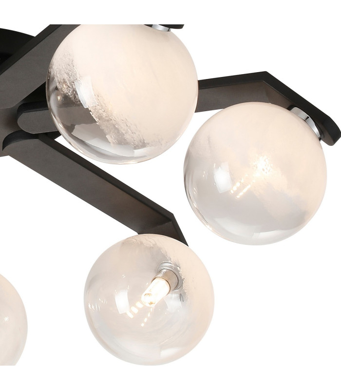 Cortland 64cm Flush Ceiling 7 Light G9 IP44 Black/Polished Chrome/White Two-Tone Snow Specks Round Glass-7