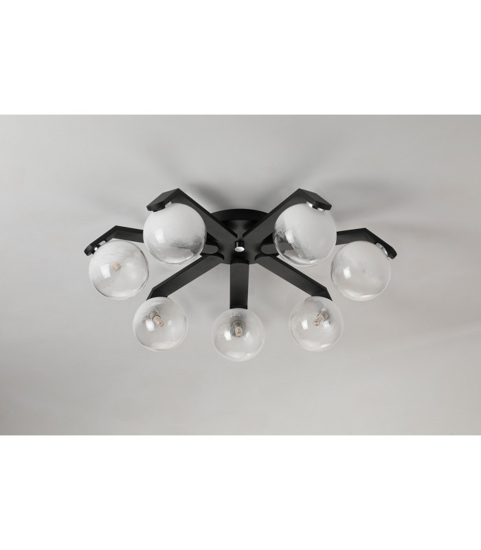Cortland 64cm Flush Ceiling 7 Light G9 IP44 Black/Polished Chrome/White Two-Tone Snow Specks Round Glass-8
