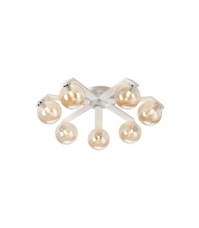 Cortland 64cm Flush Ceiling 7 Light G9 IP44 White/Polished Chrome/Amber Smooth Round Glass-1