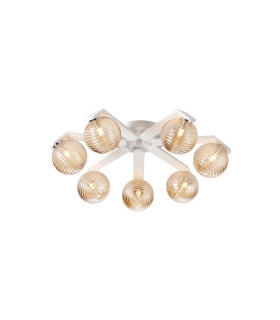 Cortland 64cm Flush Ceiling 7 Light G9 IP44 White/Polished Chrome/Amber Ribbed Round Glass-1