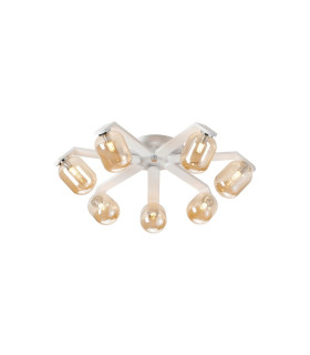 Cortland 64cm Flush Ceiling 7 Light G9 IP44 White/Polished Chrome/Amber Smooth Tubular Glass-1