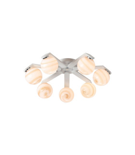 Cortland 64cm Flush Ceiling 7 Light G9 IP44 White/Polished Chrome/Brown Round Marble Effect Glass-1