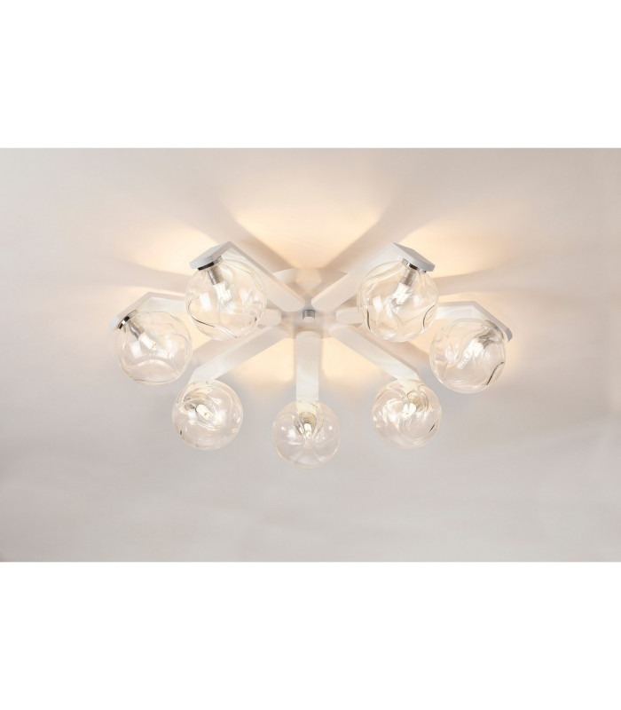 Cortland 64cm Flush Ceiling 7 Light G9 IP44 White/Polished Chrome/Clear Waved Round Glass-3