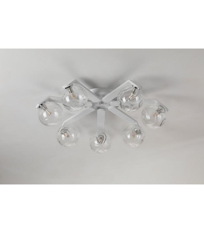 Cortland 64cm Flush Ceiling 7 Light G9 IP44 White/Polished Chrome/Clear Waved Round Glass-8