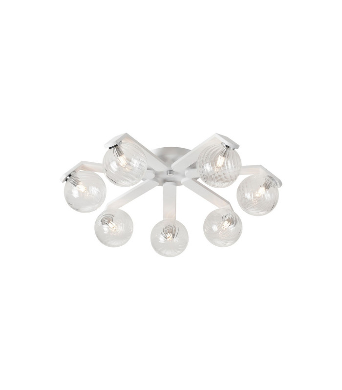 Cortland 64cm Flush Ceiling 7 Light G9 IP44 White/Polished Chrome/Clear Swirl Round Glass-1