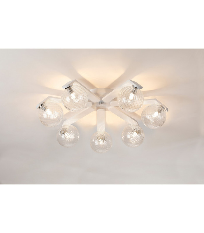 Cortland 64cm Flush Ceiling 7 Light G9 IP44 White/Polished Chrome/Clear Swirl Round Glass-3