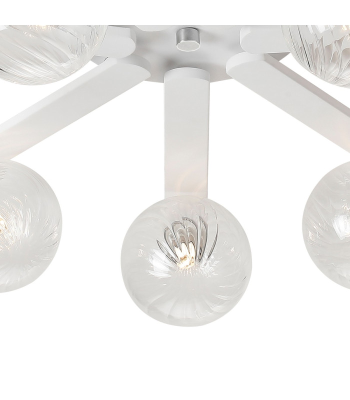 Cortland 64cm Flush Ceiling 7 Light G9 IP44 White/Polished Chrome/Clear Swirl Round Glass-7