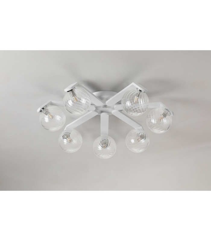 Cortland 64cm Flush Ceiling 7 Light G9 IP44 White/Polished Chrome/Clear Swirl Round Glass-8