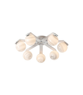 Cortland 64cm Flush Ceiling 7 Light G9 IP44 White/Polished Chrome/Grey Round Marble Effect Glass-1