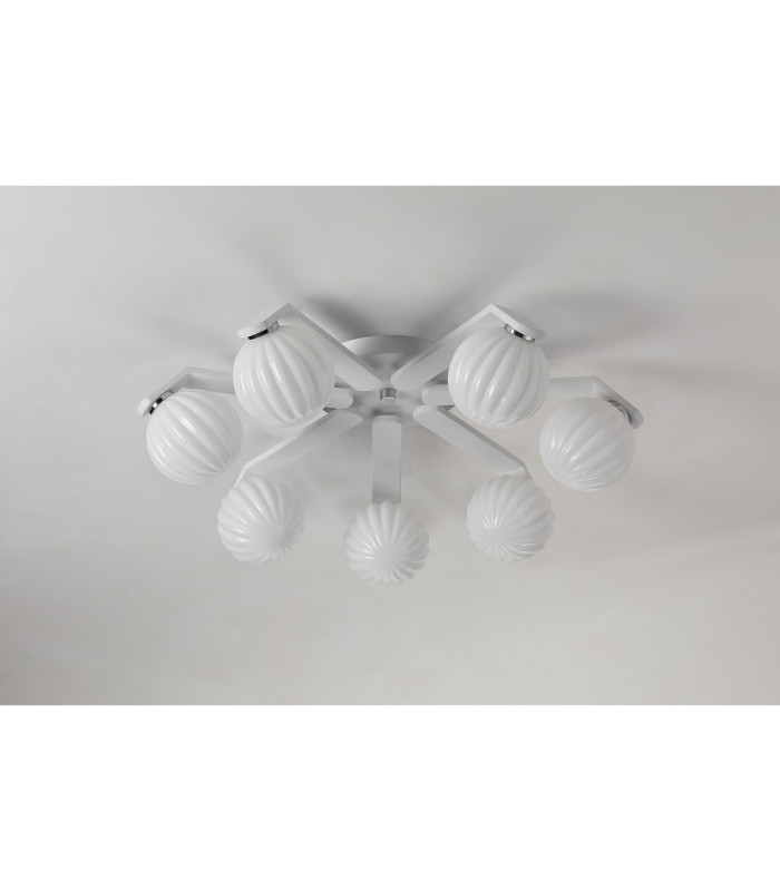 Cortland 64cm Flush Ceiling 7 Light G9 IP44 White/Polished Chrome/Opal Round Segment Glass-8