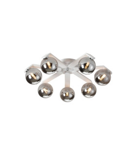 Cortland 64cm Flush Ceiling 7 Light G9 IP44 White/Polished Chrome/Smoke Smooth Round Glass-1
