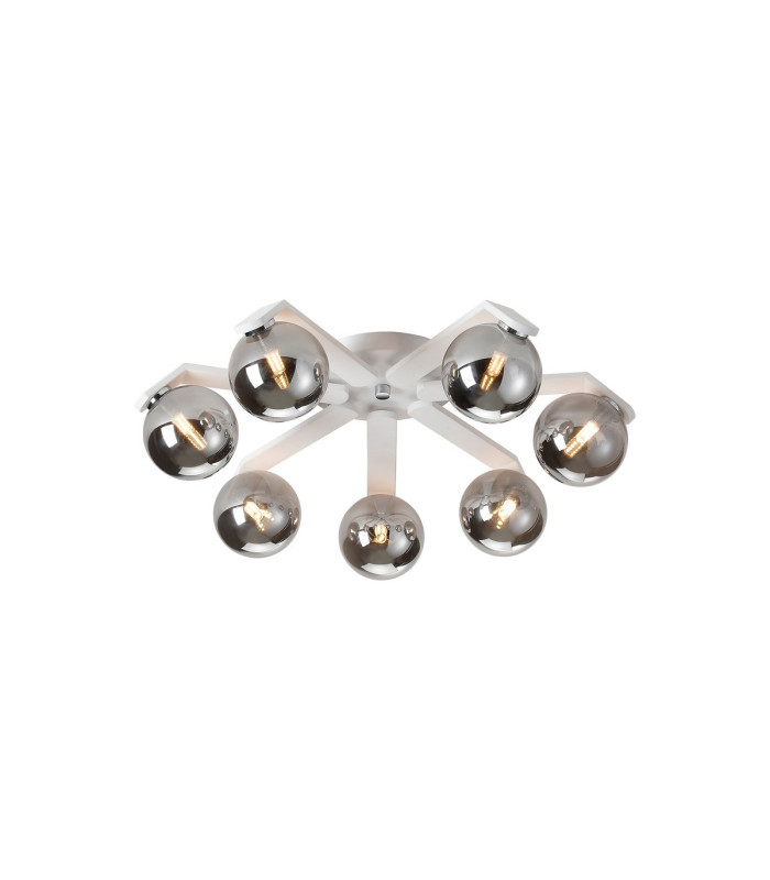 Cortland 64cm Flush Ceiling 7 Light G9 IP44 White/Polished Chrome/Smoke Smooth Round Glass-1