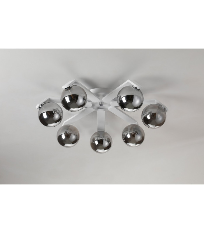 Cortland 64cm Flush Ceiling 7 Light G9 IP44 White/Polished Chrome/Smoke Smooth Round Glass-5