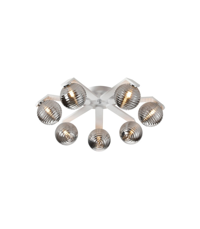 Cortland 64cm Flush Ceiling 7 Light G9 IP44 White/Polished Chrome/Smoke Ribbed Round Glass-1