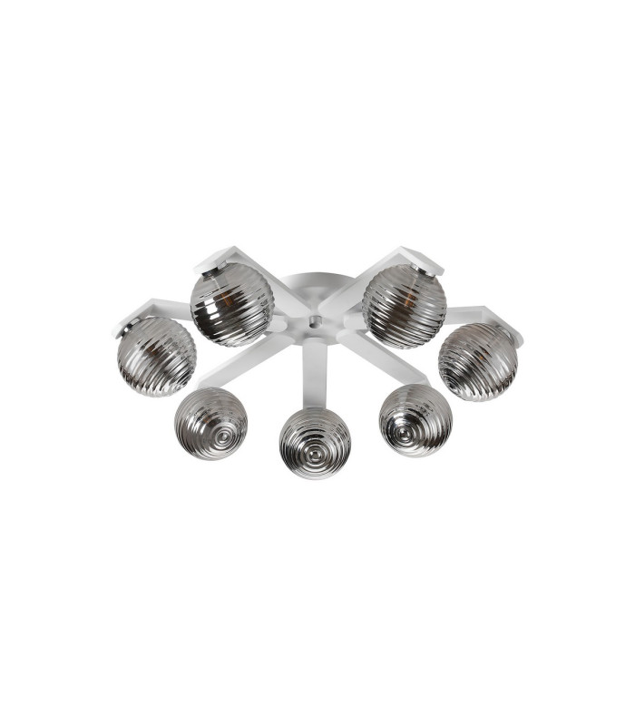Cortland 64cm Flush Ceiling 7 Light G9 IP44 White/Polished Chrome/Smoke Ribbed Round Glass-4