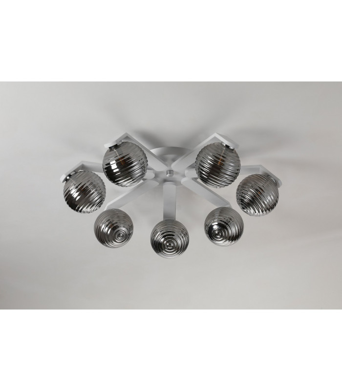 Cortland 64cm Flush Ceiling 7 Light G9 IP44 White/Polished Chrome/Smoke Ribbed Round Glass-5