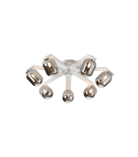 Cortland 64cm Flush Ceiling 7 Light G9 IP44 White/Polished Chrome/Smoke Smooth Tubular Glass-1