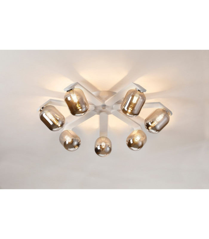 Cortland 64cm Flush Ceiling 7 Light G9 IP44 White/Polished Chrome/Smoke Smooth Tubular Glass-3