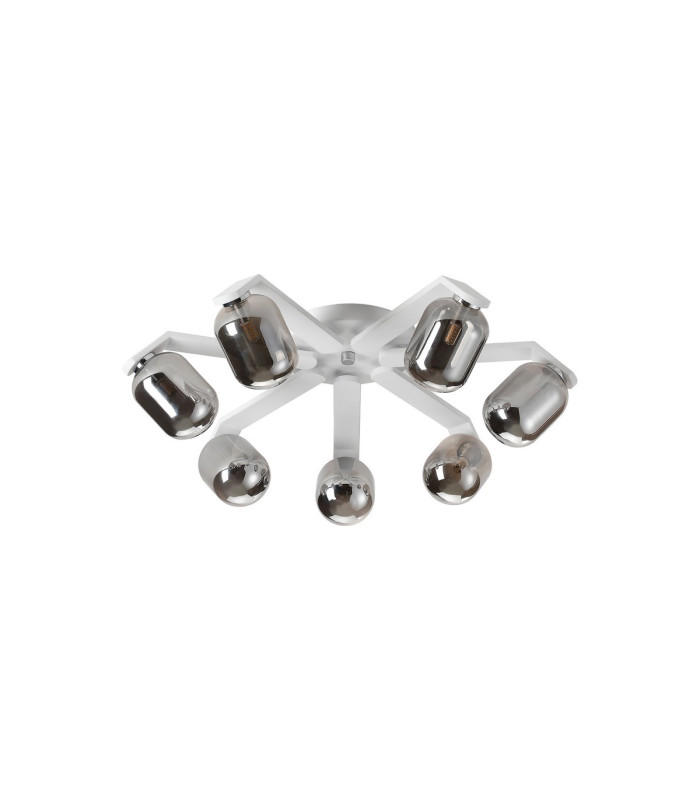 Cortland 64cm Flush Ceiling 7 Light G9 IP44 White/Polished Chrome/Smoke Smooth Tubular Glass-4