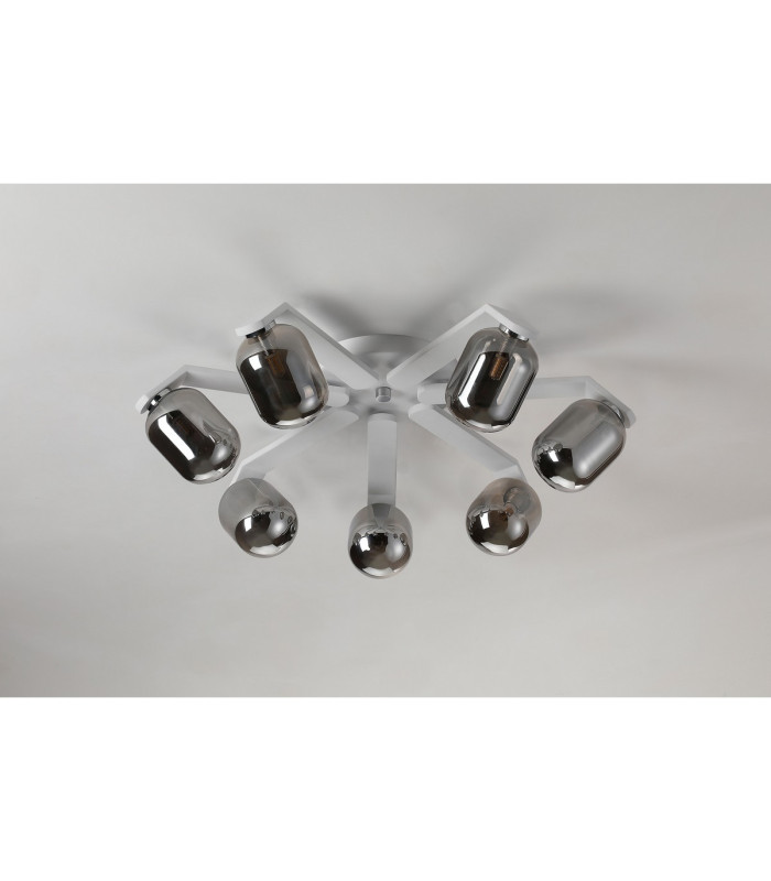 Cortland 64cm Flush Ceiling 7 Light G9 IP44 White/Polished Chrome/Smoke Smooth Tubular Glass-5