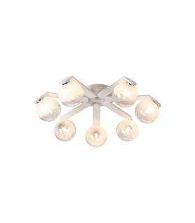 Cortland 64cm Flush Ceiling 7 Light G9 IP44 White/Polished Chrome/White Two-Tone Snow Specks Round Glass-1