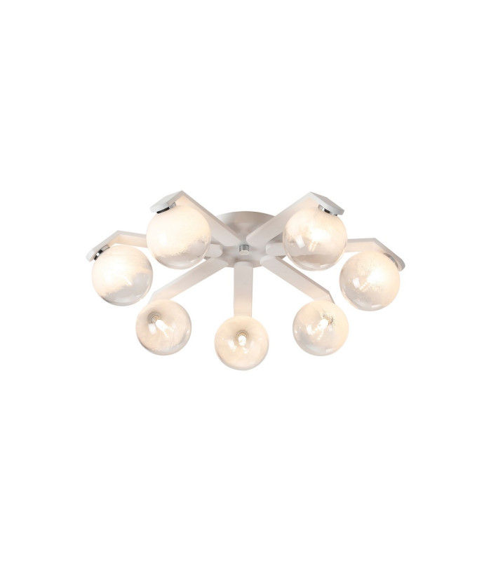 Cortland 64cm Flush Ceiling 7 Light G9 IP44 White/Polished Chrome/White Two-Tone Snow Specks Round Glass-1