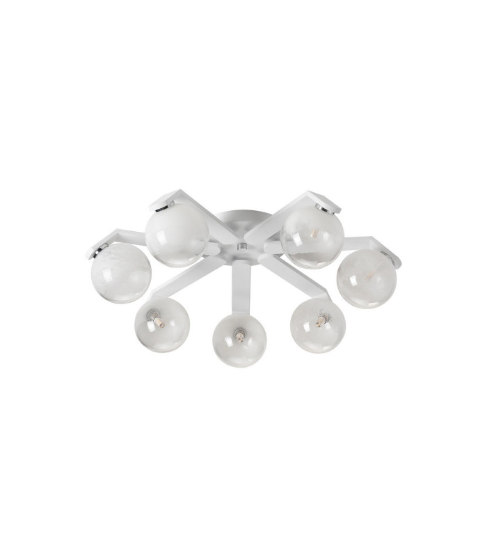 Cortland 64cm Flush Ceiling 7 Light G9 IP44 White/Polished Chrome/White Two-Tone Snow Specks Round Glass-4