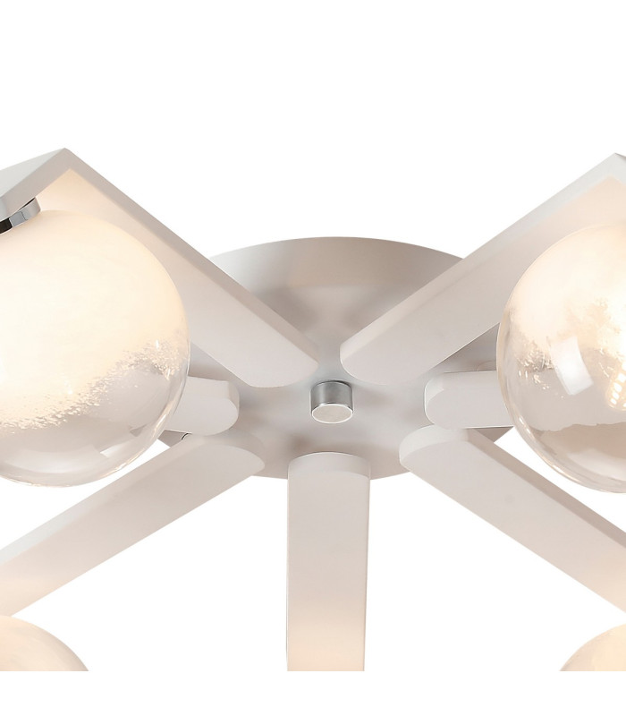 Cortland 64cm Flush Ceiling 7 Light G9 IP44 White/Polished Chrome/White Two-Tone Snow Specks Round Glass-5