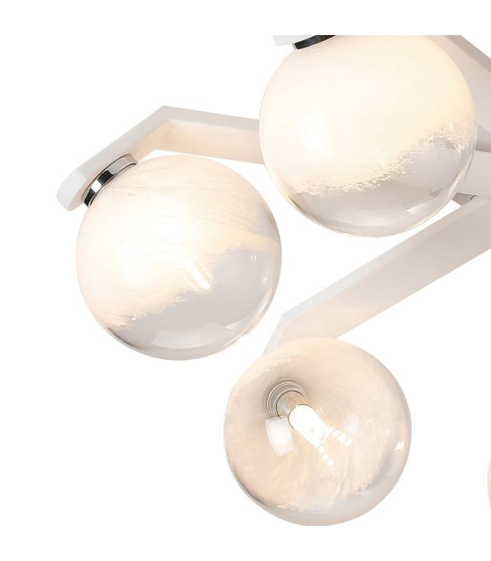 Cortland 64cm Flush Ceiling 7 Light G9 IP44 White/Polished Chrome/White Two-Tone Snow Specks Round Glass-6