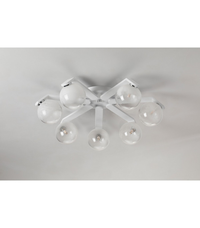 Cortland 64cm Flush Ceiling 7 Light G9 IP44 White/Polished Chrome/White Two-Tone Snow Specks Round Glass-8