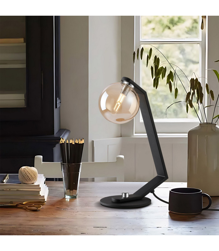 Cortland Table Lamp 1 Light G9 Black/Polished Chrome/Amber Smooth Round Glass-4