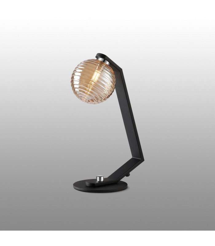 Cortland Table Lamp 1 Light G9 Black/Polished Chrome/Amber Ribbed Round Glass-3