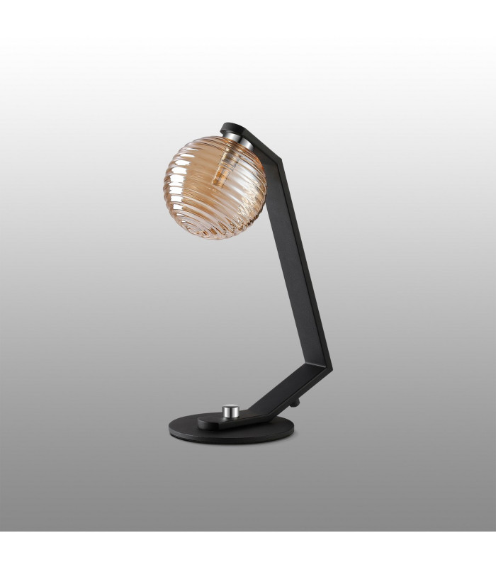 Cortland Table Lamp 1 Light G9 Black/Polished Chrome/Amber Ribbed Round Glass-9